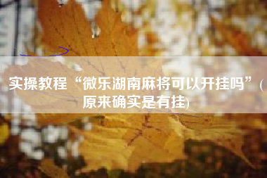 实操教程“微乐湖南麻将可以开挂吗”(原来确实是有挂)