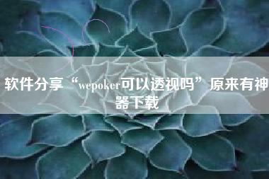 软件分享“wepoker可以透视吗”原来有神器下载