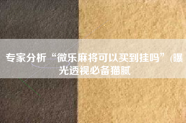 专家分析“微乐麻将可以买到挂吗”(曝光透视必备猫腻